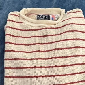 Men's Cream and Red Striped Sweater